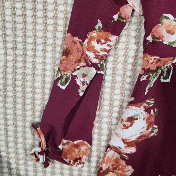 Elegant Floral Cottagecore Keyhole Back Girly Flowy Midi Dress in Burgundy Small - Picture 6 of 8
